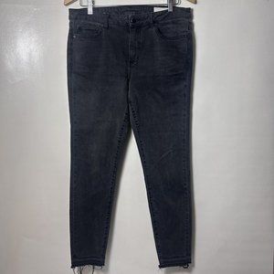 Vince Camuto Jeans Womens 12 Black Tapered Tencel Size Raw Hem Mid Rise Denim